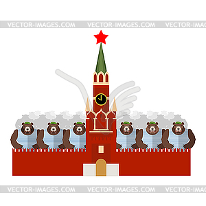 Moscow Kremlin and bears. Many Russian evil - vector image