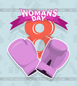 8 March, International Womens Day. Pink boxing - vector image