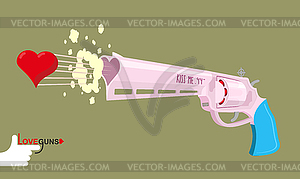 Arms of love. Magnum love. Colt Gun shoots hearts. - vector clip art