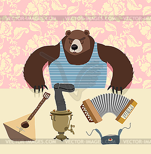 Russian bear with balalaika. Samovar. cartoon animal - vector clipart / vector image