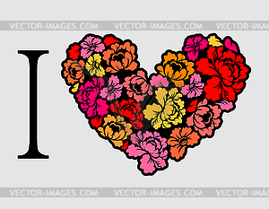 I love roses. Heart of flowers - vector clipart