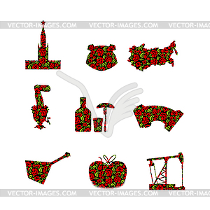 Russia symbol set. Russian national sign painted - vector image