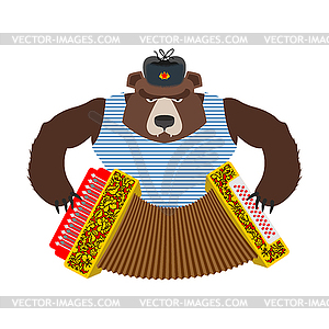 Russian patriot bear with accordion. Wild animal an - vector image