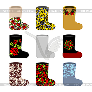 Set national Russian winter footwear. Traditional - vector clipart