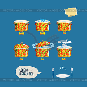 Instruction cooking. Set pots infographics. Home - vector clip art