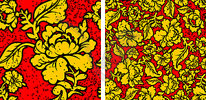 Khokhloma in grunge style. Flowers and noise and - vector clipart