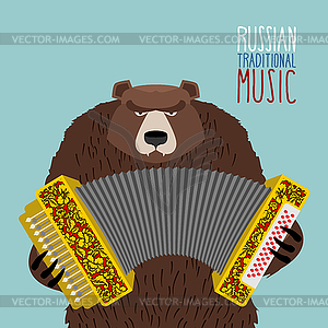 Bear playing accordion. Russian national musical - vector image