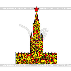 Tower Moscow Kremlin silhouette painted Khokhloma. - vector clipart