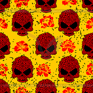 Flower skull seamless pattern in grunge style. Skul - vector clip art