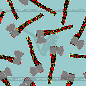 Russian axe seamless pattern. Tools with traditiona - vector clipart