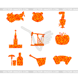 Russia set icons. Traditional objects of country. - vector clipart