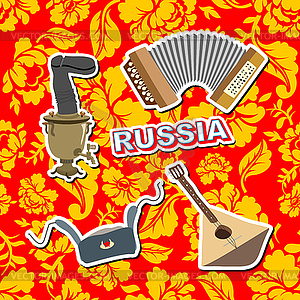 Набор русских икон. Балалайка, самовар, ушанка, - графика в векторном формате