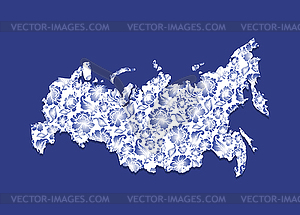 Russia Map Gzhel painting. Traditional Russian - vector clipart