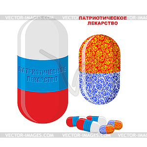 Patriotic medicine in Russia. Pills with Russian - vector clipart