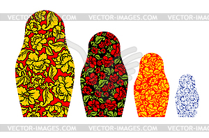 Russian family matryoshka Khokhloma and Gzhel. - vector clip art