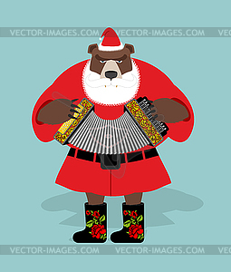 Russian bear in guise of snata Claus. Wild animal i - vector clip art