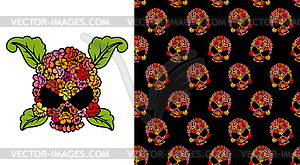 Jolly Roger of roses. Flower skull. Pattern - vector image