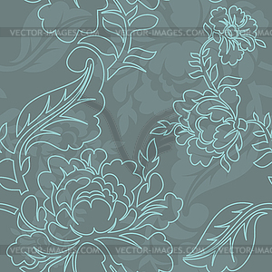 Rose linear style seamless pattern. Retro floral - vector clip art