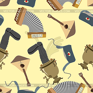 Ornament Russia. Balalaika, Samovar, Ushanka, - vector image