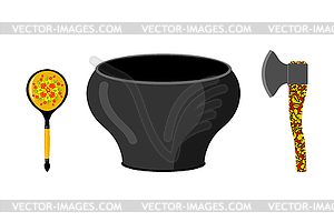 Empty pot with Russian national pattern. Cutlery: - vector clipart / vector image