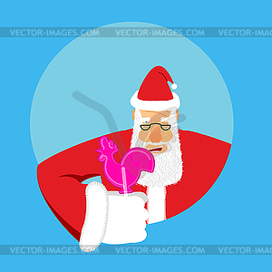 Santa and candy cock. Claus and lollypop cockerel. - vector clipart