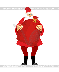 Santa and bag with gifts . Big red sack. Gifts for - vector image