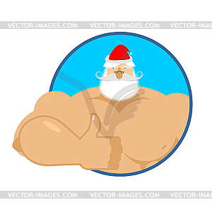 Strong Santa thumbs up. Christmas fitness. Holiday - vector image