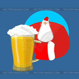 Санта-Клаус и пиво. Рождество кружка пива. Новый год - векторный графический клипарт