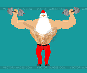 Strong Santa Claus with dumbbell. Fitness man. - vector clipart