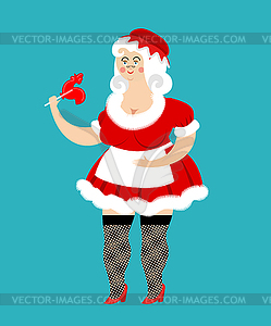 Mrs. Santa Claus and lollipop. Christmas woman and - vector clip art