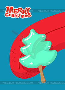 Christmas tree ice cream pistachio lick. Popsicle o - vector clipart