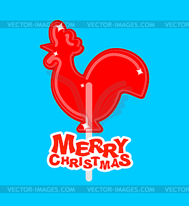 Cockerel candy Merry Christmas. Caramel on stick. - vector clipart