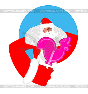 Santa and candy cock. Claus and lollypop cockerel. - vector EPS clipart