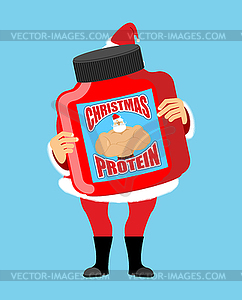 Christmas protein. Sports nutrition as gift for - vector clipart