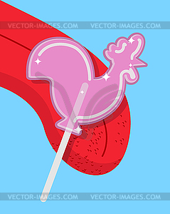 Cockerel candy lick. lollipop rooster Licking - vector clipart