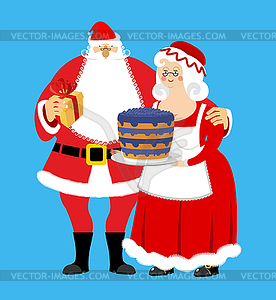 Santa and Mrs. Claus . Christmas family. Woman in - vector image