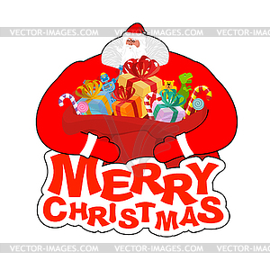 Merry Christmas. Santa Claus and bag and elf helper - vector EPS clipart