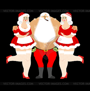 Bad Santa Claus and sexy girls. Entertainment for - vector clip art