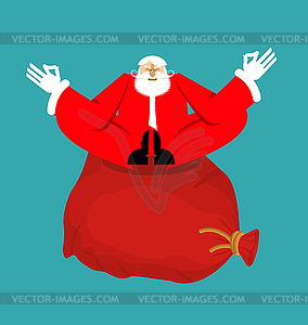 Санта-Клаус йогом и красный мешок с подарками. рождество - векторизованное изображение
