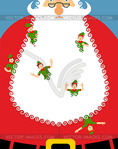 Elves in Santa beard. Large white beard and an - vector image