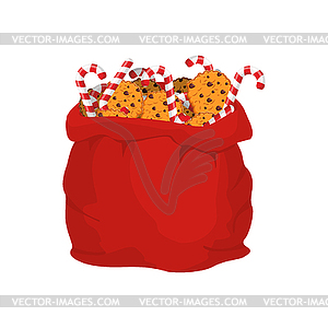 Santa bag of cookies and peppermint stick. Christma - royalty-free vector clipart