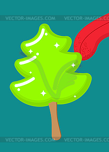 Christmas tree ice cream pistachio lick. Popsicle o - vector image