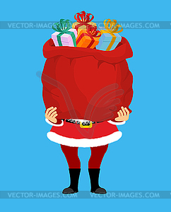 Santa and bag with gifts . Big red sack. Gifts for - vector clip art