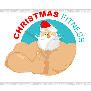 Christmas fitness. Strong Santa thumbs up. Holiday - vector image