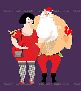 Bad Santa with beer and cigar. Santa Claus and - vector image