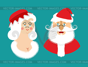 Santa and Mrs. Claus . Christmas family. Woman in - color vector clipart