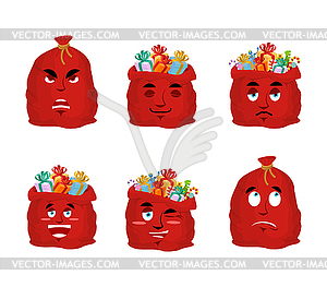 Santa bag Emoji set. Christmas sack with gifts - vector clipart