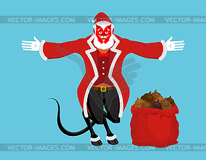 Крампус Сатана Санта. Клаус красный демон с рогами. - графика в векторном формате