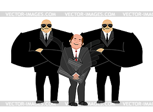 Bodyguard Services and businessman with suitcase. - vector clipart
