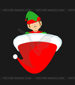 Santa cap and elf. Little Claus assistant. Christma - vector image